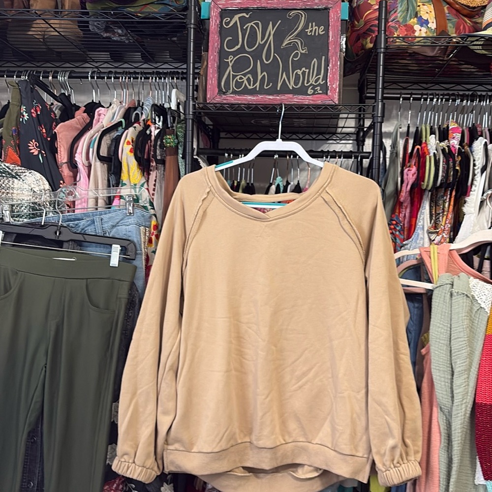 POL Tan Crisscross Back Sweatshirt